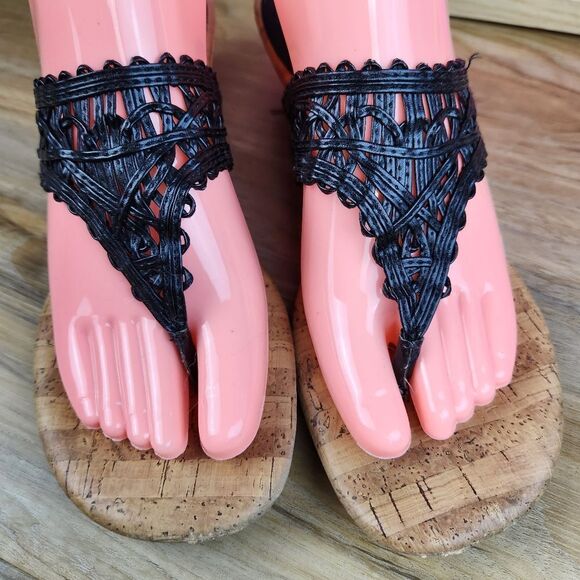 💜DexFlex Comfort Black Wedge Sandals Size 9.5 - Picture 7 of 15